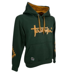 Moletom Masculino Tatanka Verde Escuro Modelo Canguru Com Logo Laranja Raízes Profundas Ref.2597