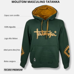 Moletom Masculino Tatanka Verde Escuro Modelo Canguru Com Logo Laranja Raízes Profundas Ref.2597