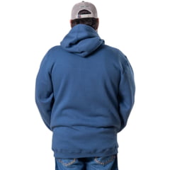 Moletom Masculino Texas Farm Alliance Com Capuz Modelo Canguru Azul Intense Estampa Off White e Bege Ref:MT139