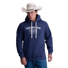 Moletom Masculino Texas Farm Alliance Com Capuz Modelo Canguru Azul Marinho Logo Branco Ref:MT137