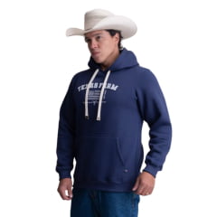 Moletom Masculino Texas Farm Alliance Com Capuz Modelo Canguru Azul Marinho Logo Branco Ref:MT137