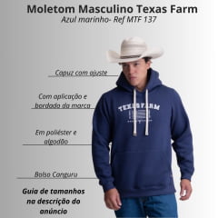 Moletom Masculino Texas Farm Alliance Com Capuz Modelo Canguru Azul Marinho Logo Branco Ref:MT137