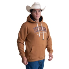 Moletom Masculino Texas Farm Alliance Com Capuz Modelo Canguru Caramelo Logo Marrom Ref:MT139