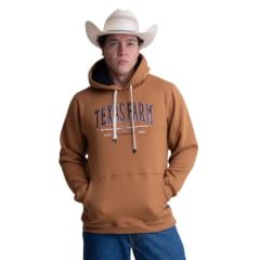 Moletom Masculino Texas Farm Alliance Com Capuz Modelo Canguru Caramelo Logo Marrom Ref:MT139