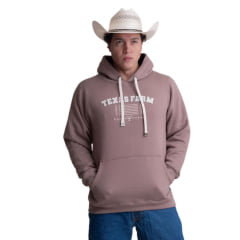 Moletom Masculino Texas Farm Alliance Com Capuz Modelo Canguru Marrom Logo Branco Ref:MT137