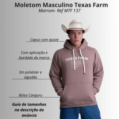 Moletom Masculino Texas Farm Alliance Com Capuz Modelo Canguru Marrom Logo Branco Ref:MT137