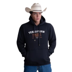 Moletom Masculino Texas Farm Alliance Com Capuz Modelo Canguru Preto Logo Branco Ref:MT137