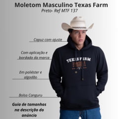 Moletom Masculino Texas Farm Alliance Com Capuz Modelo Canguru Preto Logo Branco Ref:MT137