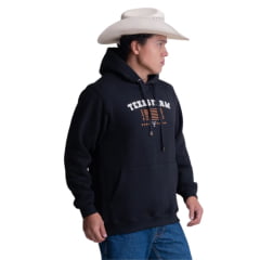 Moletom Masculino Texas Farm Alliance Com Capuz Modelo Canguru Preto Logo Branco Ref:MT137