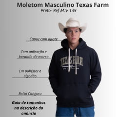 Moletom Masculino Texas Farm Alliance Com Capuz Modelo Canguru Preto Logo Verde Ref:MT139