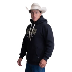 Moletom Masculino Texas Farm Alliance Com Capuz Modelo Canguru Preto Logo Verde Ref:MT139