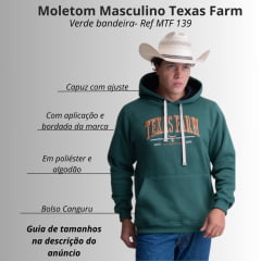 Moletom Masculino Texas Farm Alliance Com Capuz Modelo Canguru Verde Bandeira Logo Caramelo Ref:MT139