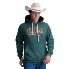Moletom Masculino Texas Farm Alliance Com Capuz Modelo Canguru Verde Bandeira Logo Caramelo Ref:MT139