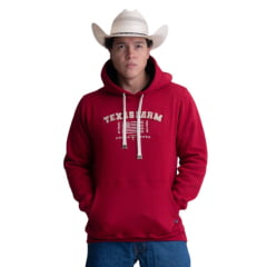 Moletom Masculino Texas Farm Alliance Com Capuz Modelo Canguru Vermelho Bordô Logo Bege Ref:MT137