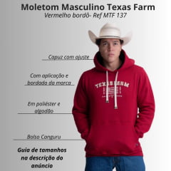Moletom Masculino Texas Farm Alliance Com Capuz Modelo Canguru Vermelho Bordô Logo Bege Ref:MT137