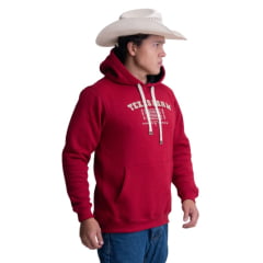 Moletom Masculino Texas Farm Alliance Com Capuz Modelo Canguru Vermelho Bordô Logo Bege Ref:MT137