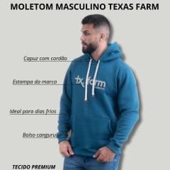 Moletom Masculino Texas Farm Azul Jeans Modelo Canguru Com Logo Bege E Azul Ref: MT036