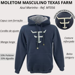 Moletom Masculino Texas Farm Azul Marinho Modelo Canguru Com Logo Cinza Ref: MT056