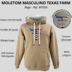 Moletom Masculino Texas Farm Bege Bolso Canguru Logo Bandeira USA R: MT087