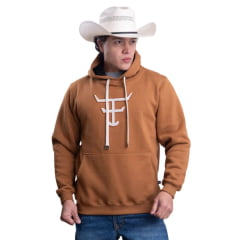 Moletom Masculino Texas Farm Bolso Canguru Com Capuz Caramelo Logo Off White Ref:MT056