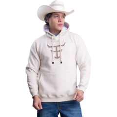 Moletom Masculino Texas Farm Bolso Canguru Com Capuz Off White Com Logo Caqui Ref:MT056