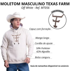 Moletom Masculino Texas Farm Bolso Canguru Com Capuz Off White Com Logo Caqui Ref:MT056