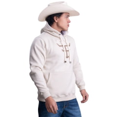 Moletom Masculino Texas Farm Bolso Canguru Com Capuz Off White Com Logo Caqui Ref:MT056