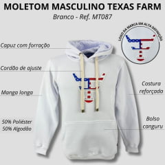 Moletom Masculino Texas Farm Branco Bolso Canguru Logo Bandeira USA R: MT087