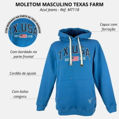 Moletom Masculino Texas Farm Canguru Azul Jeans Logo Tx.USA R: MT118