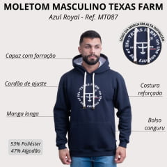 Moletom Masculino Texas Farm Canguru Azul Marinho Destination Logo Branca R: MT113