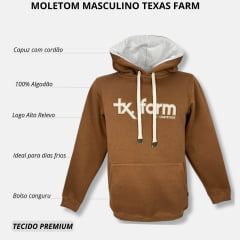 Moletom Masculino Texas Farm Caramelo Modelo Canguru Com Logo Em Bege Ref.MT036