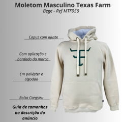 Moletom Masculino Texas Farm Com Capuz Modelo Canguru Bege Com Logo Verde Ref:MT056