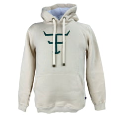 Moletom Masculino Texas Farm Com Capuz Modelo Canguru Bege Com Logo Verde Ref:MT056