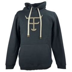 Moletom Masculino Texas Farm Com Capuz Modelo Canguru Preto Logo Bege Ref:MT056