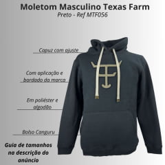 Moletom Masculino Texas Farm Com Capuz Modelo Canguru Preto Logo Bege Ref:MT056