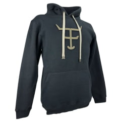 Moletom Masculino Texas Farm Com Capuz Modelo Canguru Preto Logo Bege Ref:MT056
