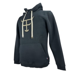 Moletom Masculino Texas Farm Com Capuz Modelo Canguru Preto Logo Bege Ref:MT056