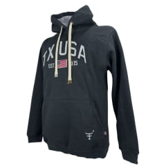 Moletom Masculino Texas Farm Com Capuz Modelo Canguru Preto Com Logo TX USA Ref:MT056