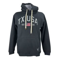 Moletom Masculino Texas Farm Com Capuz Modelo Canguru Preto Com Logo TX USA Ref:MT056