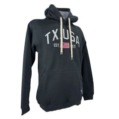 Moletom Masculino Texas Farm Com Capuz Modelo Canguru Preto Com Logo TX USA Ref:MT056