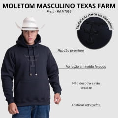 Moletom Masculino Texas Farm Com Capuz Modelo Canguru Preto Ref: MT056