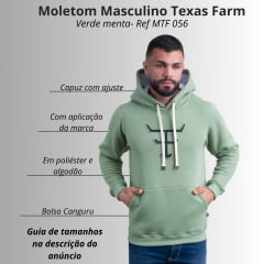Moletom Masculino Texas Farm Com Capuz Modelo Canguru Verde Menta Com Logo Verde Escuro Ref:MT056