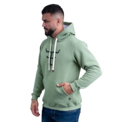 Moletom Masculino Texas Farm Com Capuz Modelo Canguru Verde Menta Com Logo Verde Escuro Ref:MT056