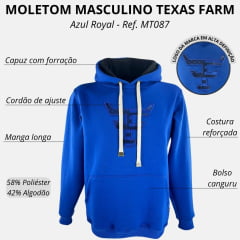 Moletom Masculino Texas Farm Modelo Canguru Azul Royal Ref: MT087