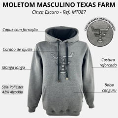 Moletom Masculino Texas Farm Modelo Canguru Cinza Escuro Ref: MT087