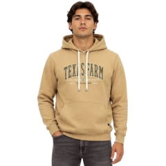 Moletom Masculino Texas Farm Modelo Canguru Com Capuz Bege Areia Com logo Bordado Verde Musgo - Ref:MT139 Moletom Masculino Texas Farm Modelo Canguru Com Capuz Bege Areia Com logo Bordado Verde Musgo - Ref:MT139