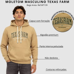 Moletom Masculino Texas Farm Modelo Canguru Com Capuz Bege Areia Com logo Bordado Verde Musgo - Ref:MT139