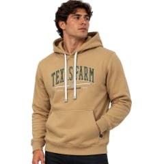 Moletom Masculino Texas Farm Modelo Canguru Com Capuz Bege Areia Com logo Bordado Verde Musgo - Ref:MT139