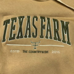 Moletom Masculino Texas Farm Modelo Canguru Com Capuz Bege Areia Com logo Bordado Verde Musgo - Ref:MT139