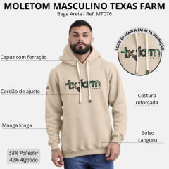 Moletom Masculino Texas Farm Canguru Capuz Bege Areia Logo Mesclada Ref:MT076